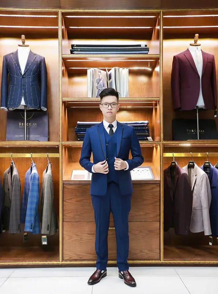 Bộ vest nam ba mảnh xanh navy may đo