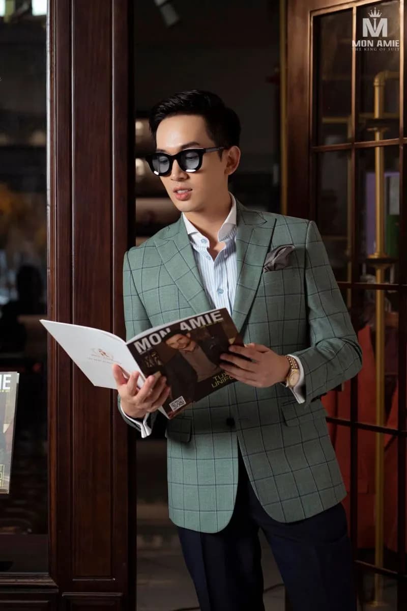 Blazer caro xanh: chọn khổ ô và cách khớp hoa văn khi may đo