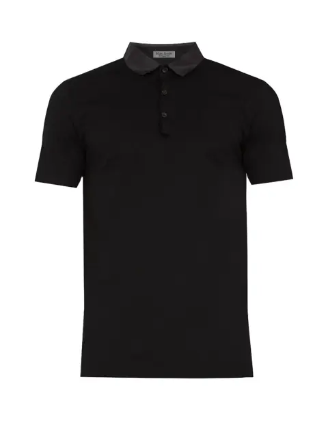 Polo đen trơn cổ phối bóng
