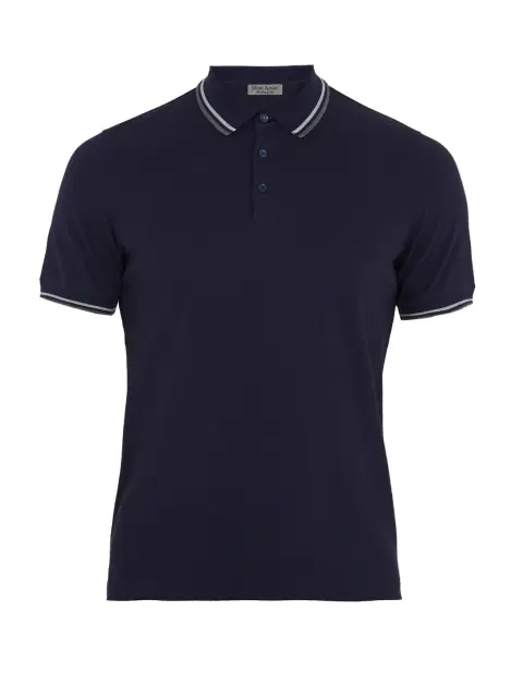 Polo navy viền cổ tay xám