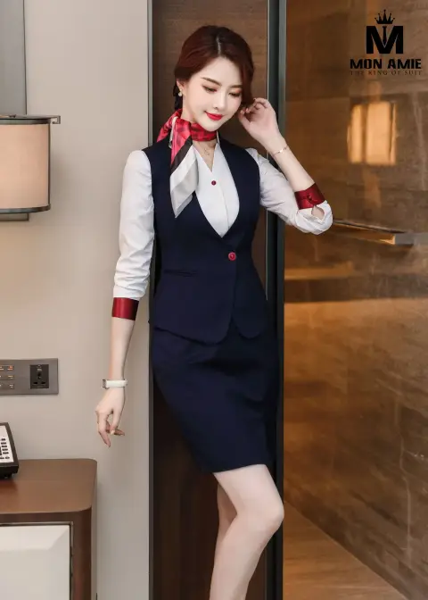 Gile nữ navy, chân váy, khăn lụa — PN1959