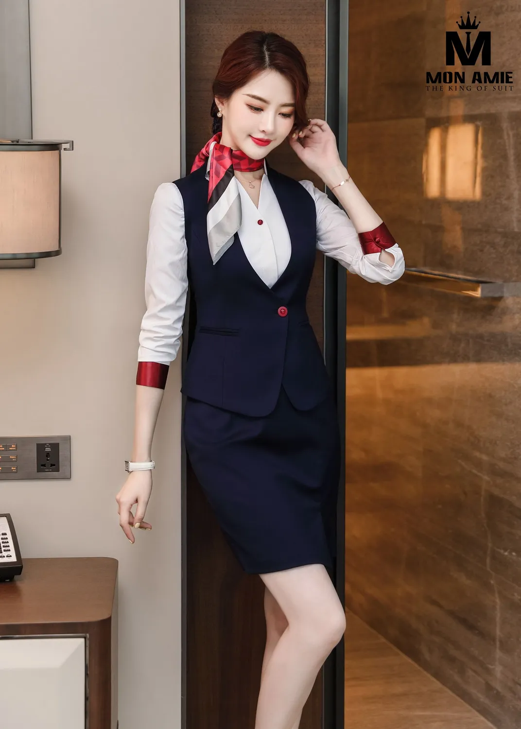 Gile nữ navy, chân váy, khăn lụa PN1959 — 1/6