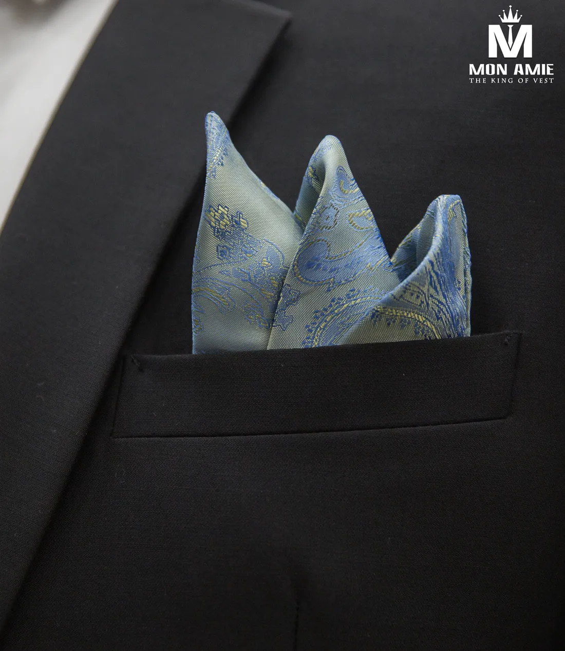 Khăn cài túi xanh ghi paisley — 1/1