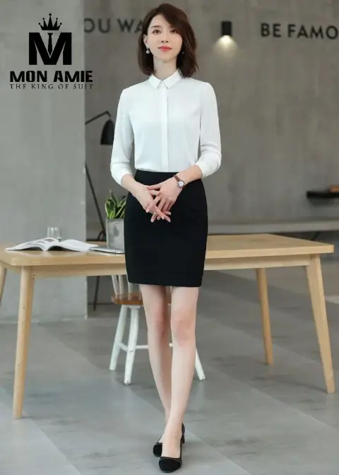 Sơ mi nữ trắng, chân váy bút chì đen — PN1147