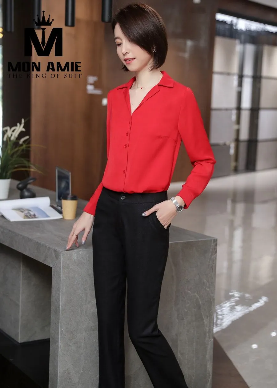 Sơ mi nữ đỏ, quần tây đen PN1383 — 1/4