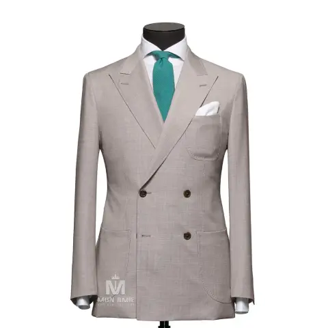 Suit vest đôi màu be, vải kẻ chân chim