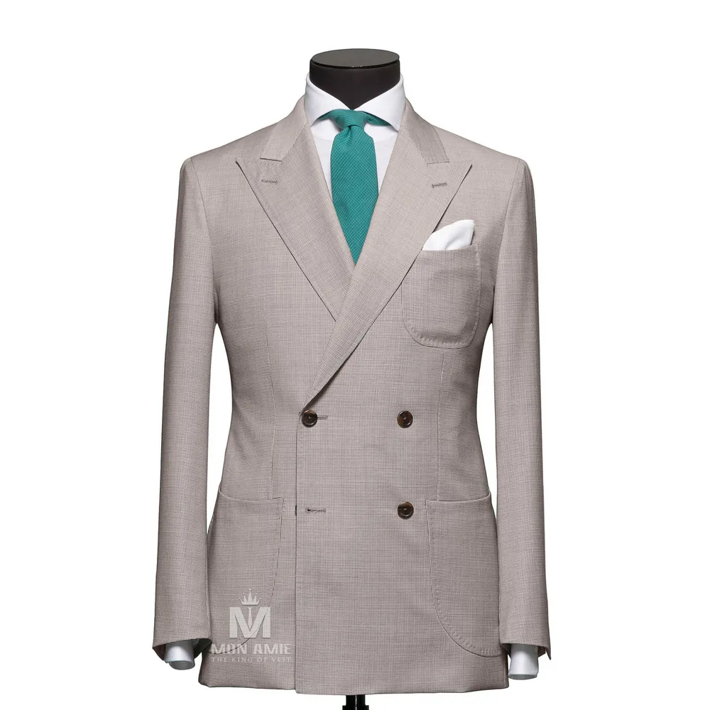 Suit vest đôi màu be, vải kẻ chân chim — 1/3