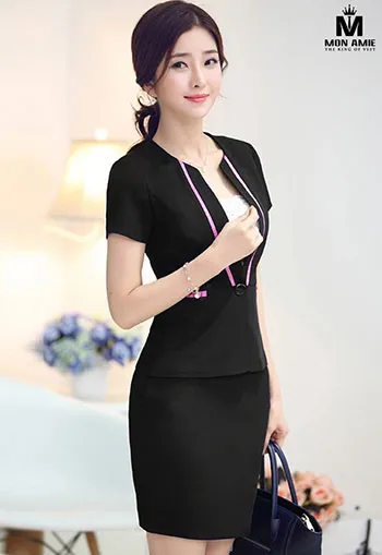 Đồng phục Vest Nữ Công Sở Màu Đen Phối Viền Hồng 058 — 1/1