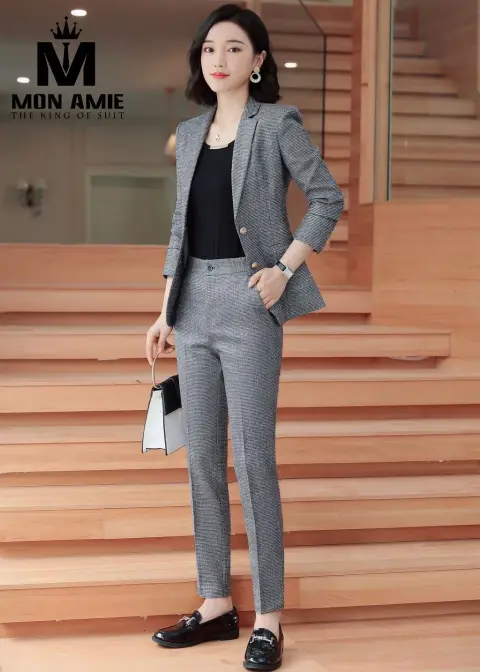 Vest nữ xám kẻ, quần tây — PN1608
