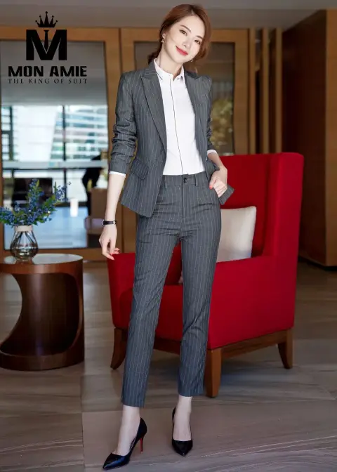 Vest nữ xám sọc chì, quần tây — PN1612