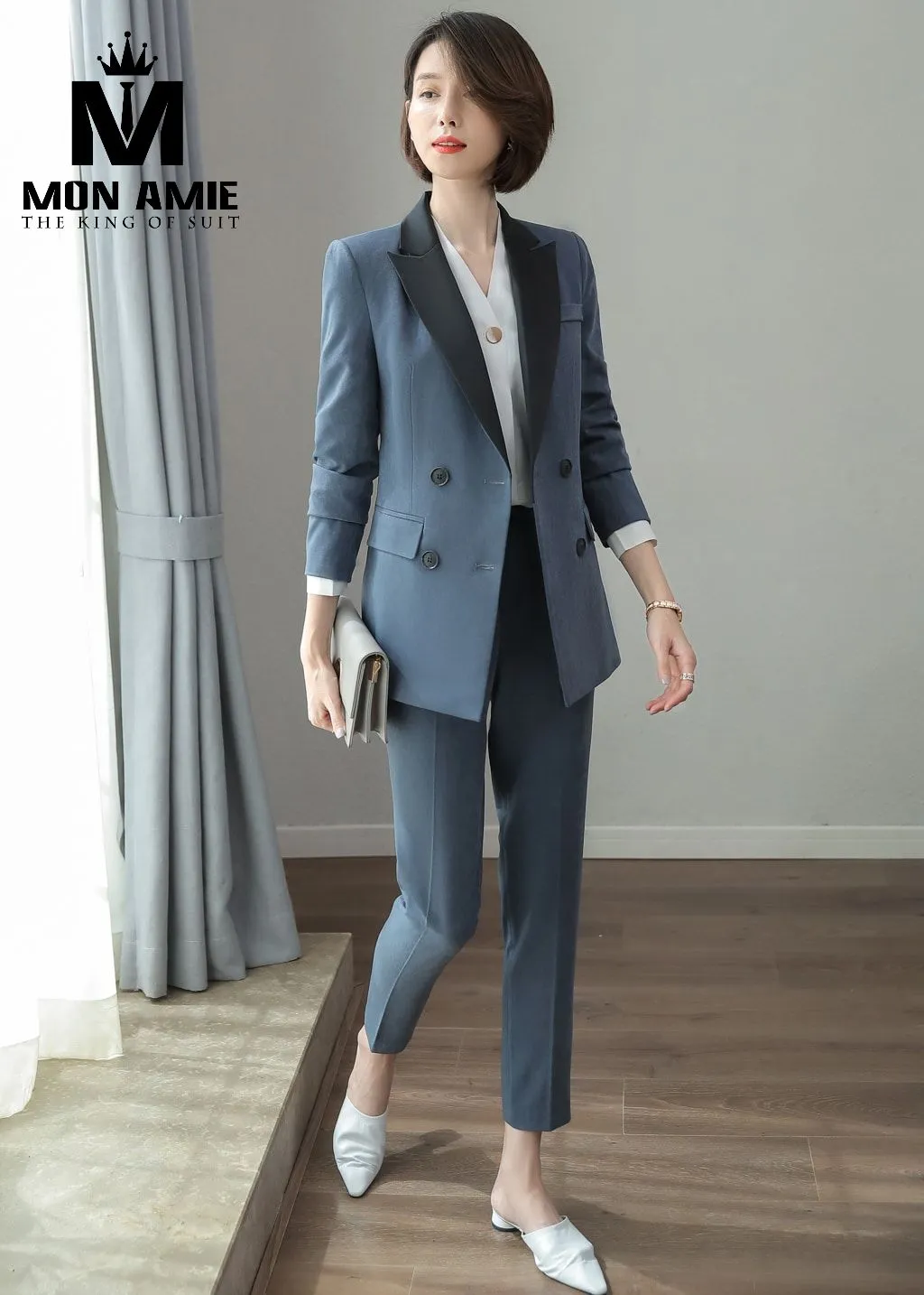 Vest nữ xanh ghi hai hàng khuy, quần tây PN1649 — 1/4