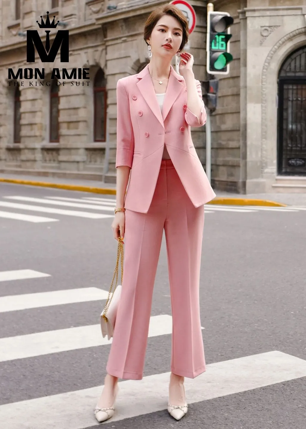 Vest nữ hồng hai hàng khuy, quần ống rộng PN1760 — 1/5
