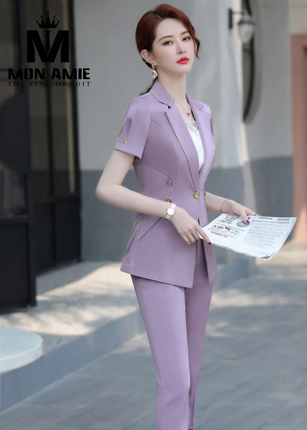Vest nữ tím lavender cộc tay, quần lửng PN1830 — 1/5