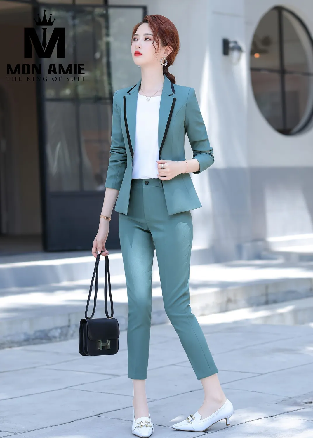 Vest nữ xanh ngọc viền đen, quần tây PN1888 — 1/6
