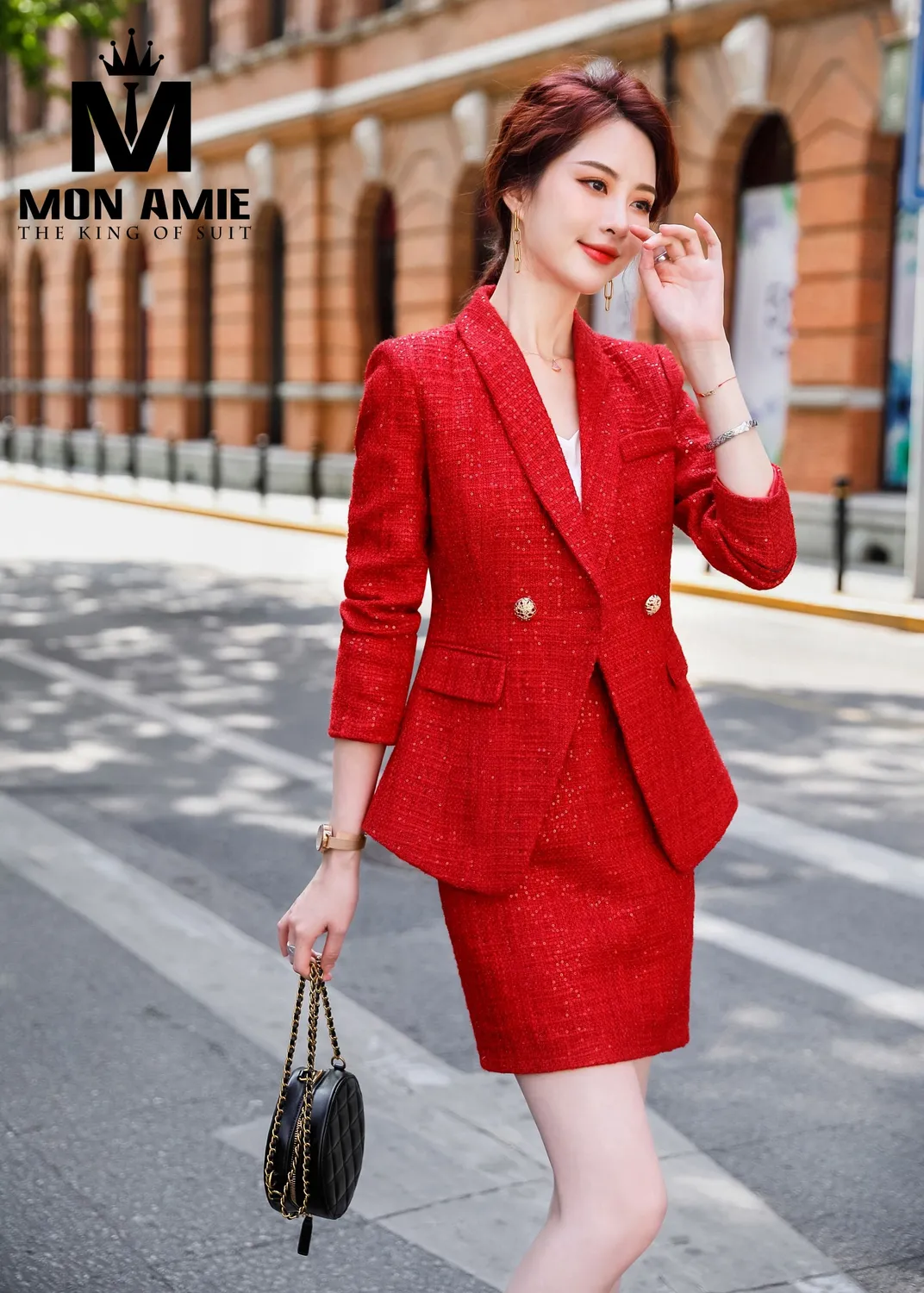 Vest nữ tweed đỏ hai hàng khuy, chân váy PN1912 — 1/9